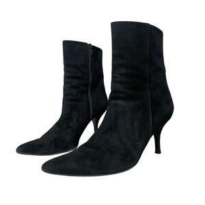 Vintage Cole Haan Made in Italy Black Suede Pointed Toe Ankle Boots Heels Size 8